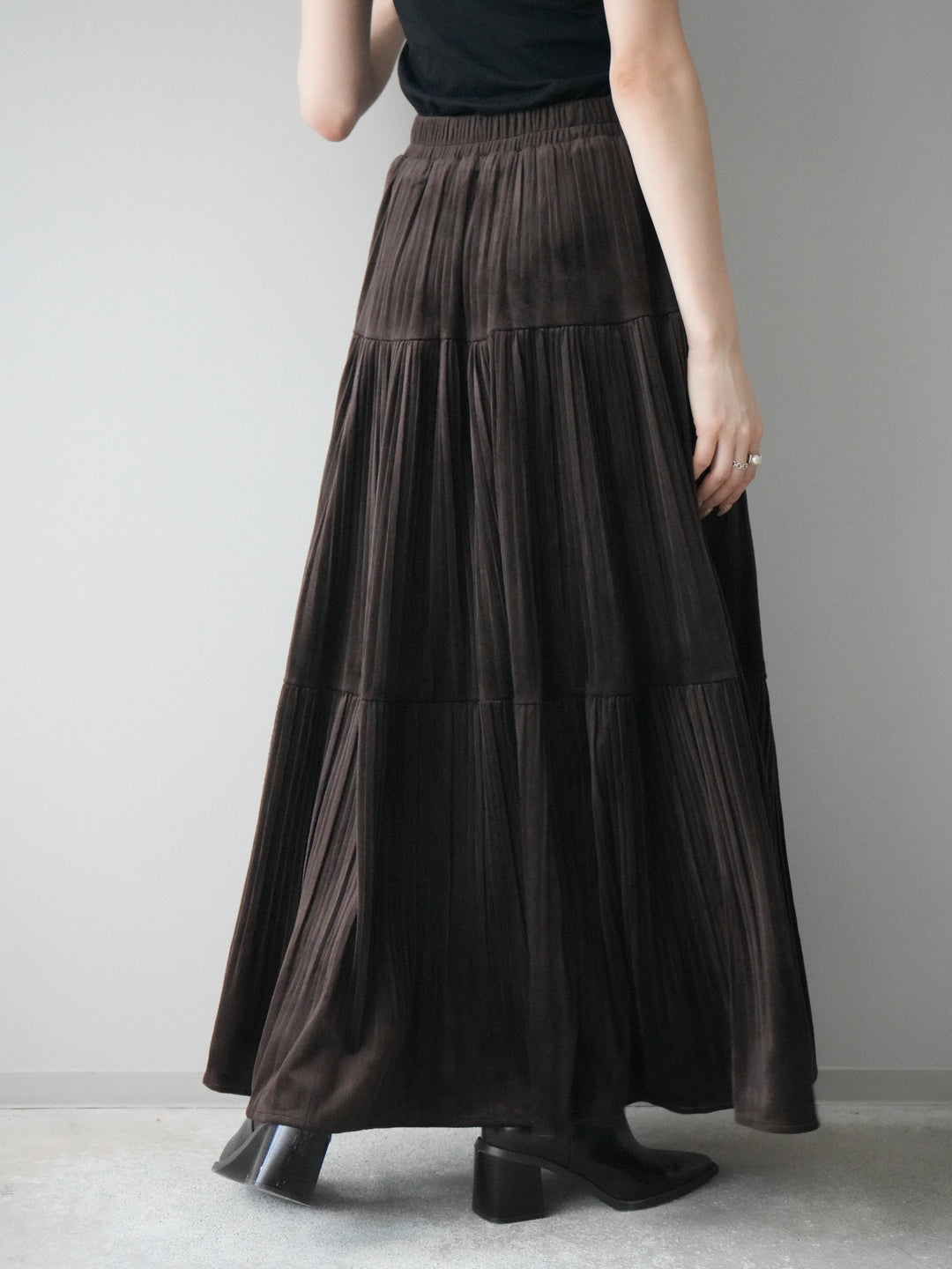 [予約]ベロアティアードワッシャースカート/brown