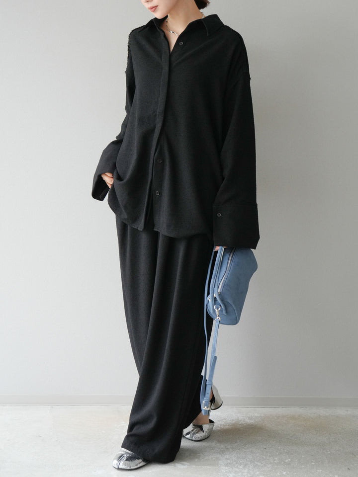 [予約]ネップワイドパンツ/ブラック