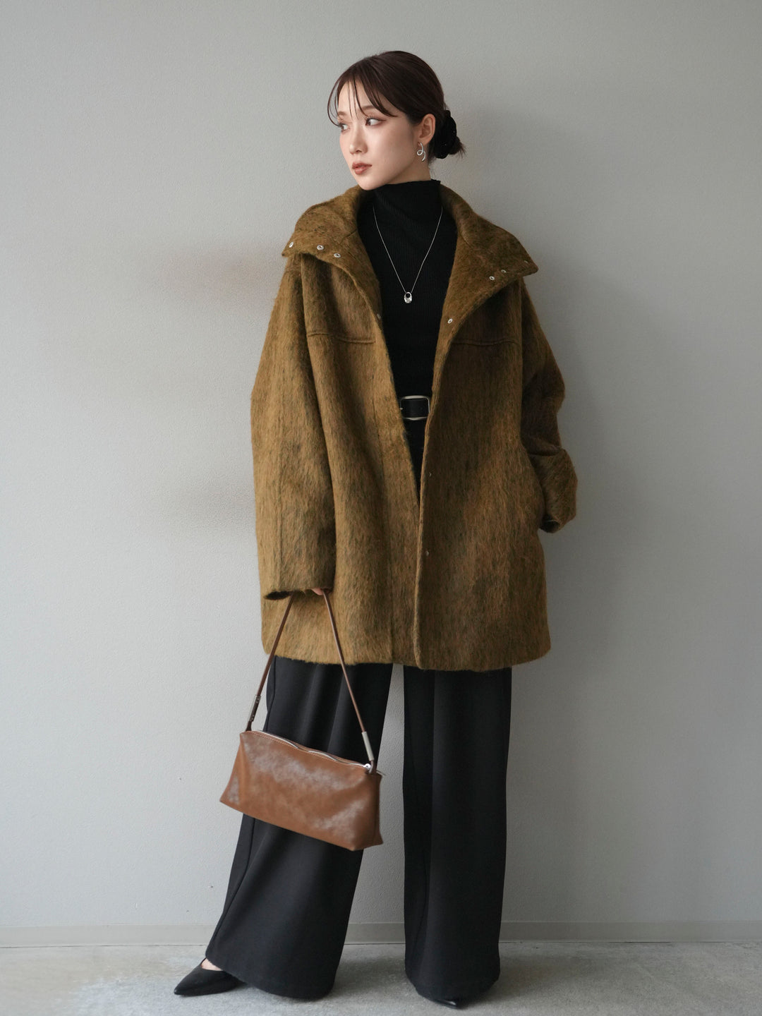 [予約]スタンドカラーシャギーコート/mustard