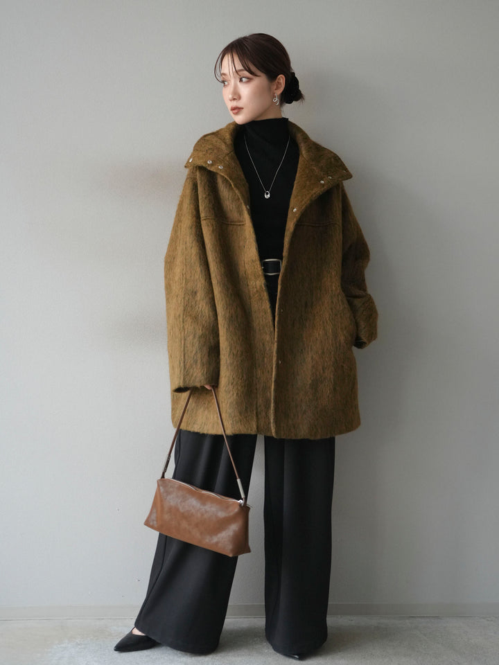 [予約]スタンドカラーシャギーコート/mustard