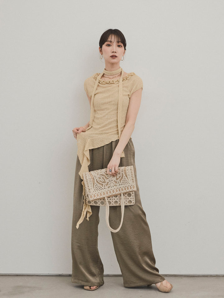 [SET]ラッフルシアーニットタンクトップ+サテンイージーパンツ(2set)