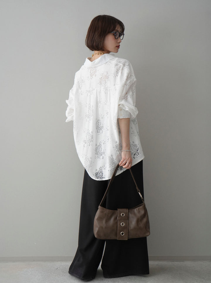 [予約]編み込みベルト付タックワイドパンツ/black