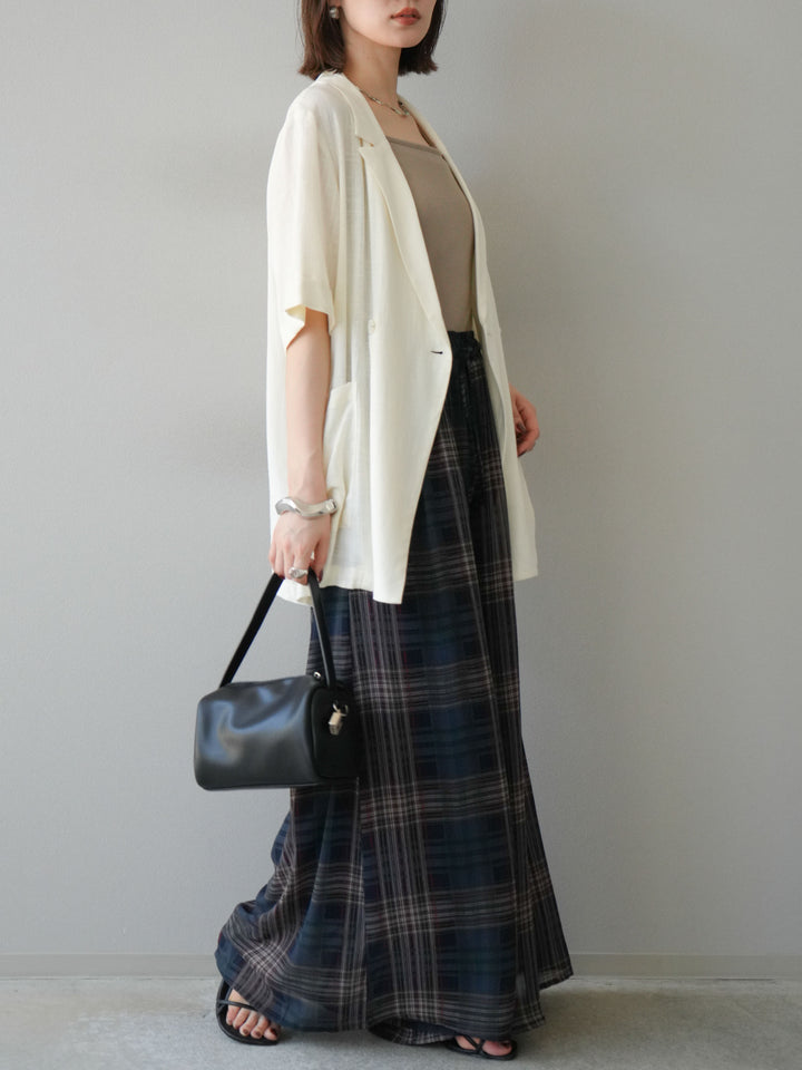 [預購] 透視格紋寬鬆褲/藏青色