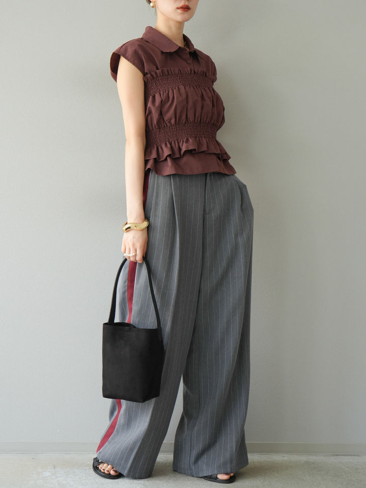 [予約]ブロードシャーリングビスチェ＆ノースリブラウスSET /ブラウン