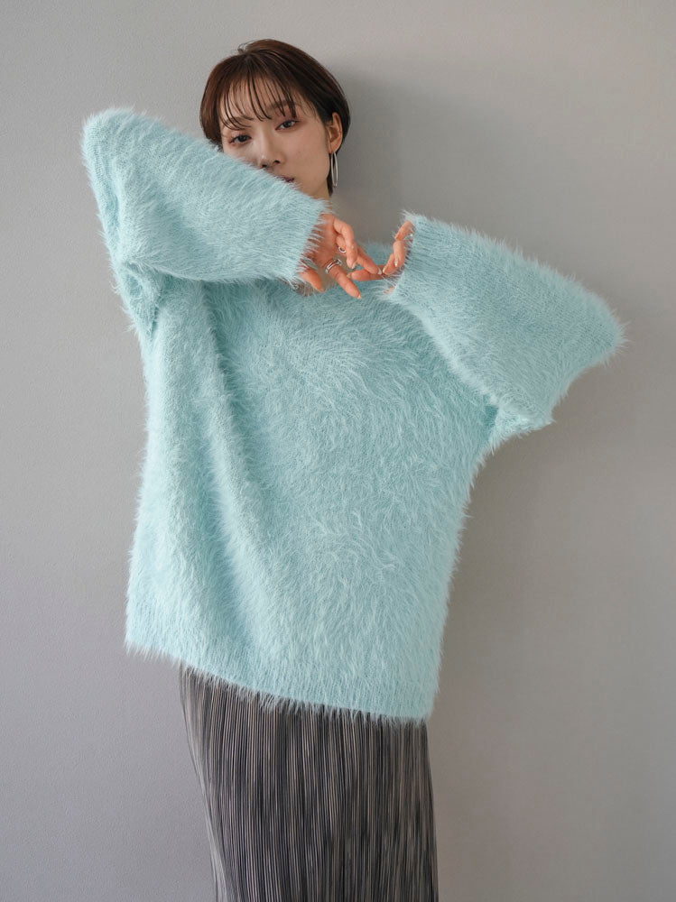 [Pre-order] V-neck shaggy knit tunic/blue