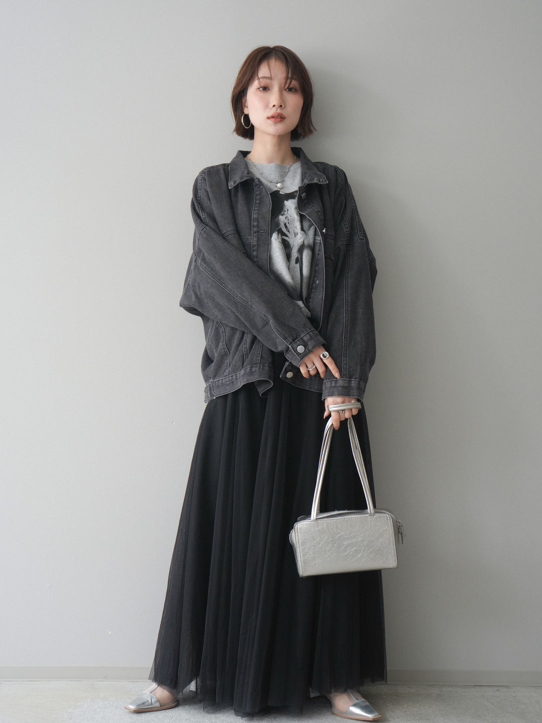 [SET]ルーズシルエットデニムジャケット+チュールボリュームスカート(2set)