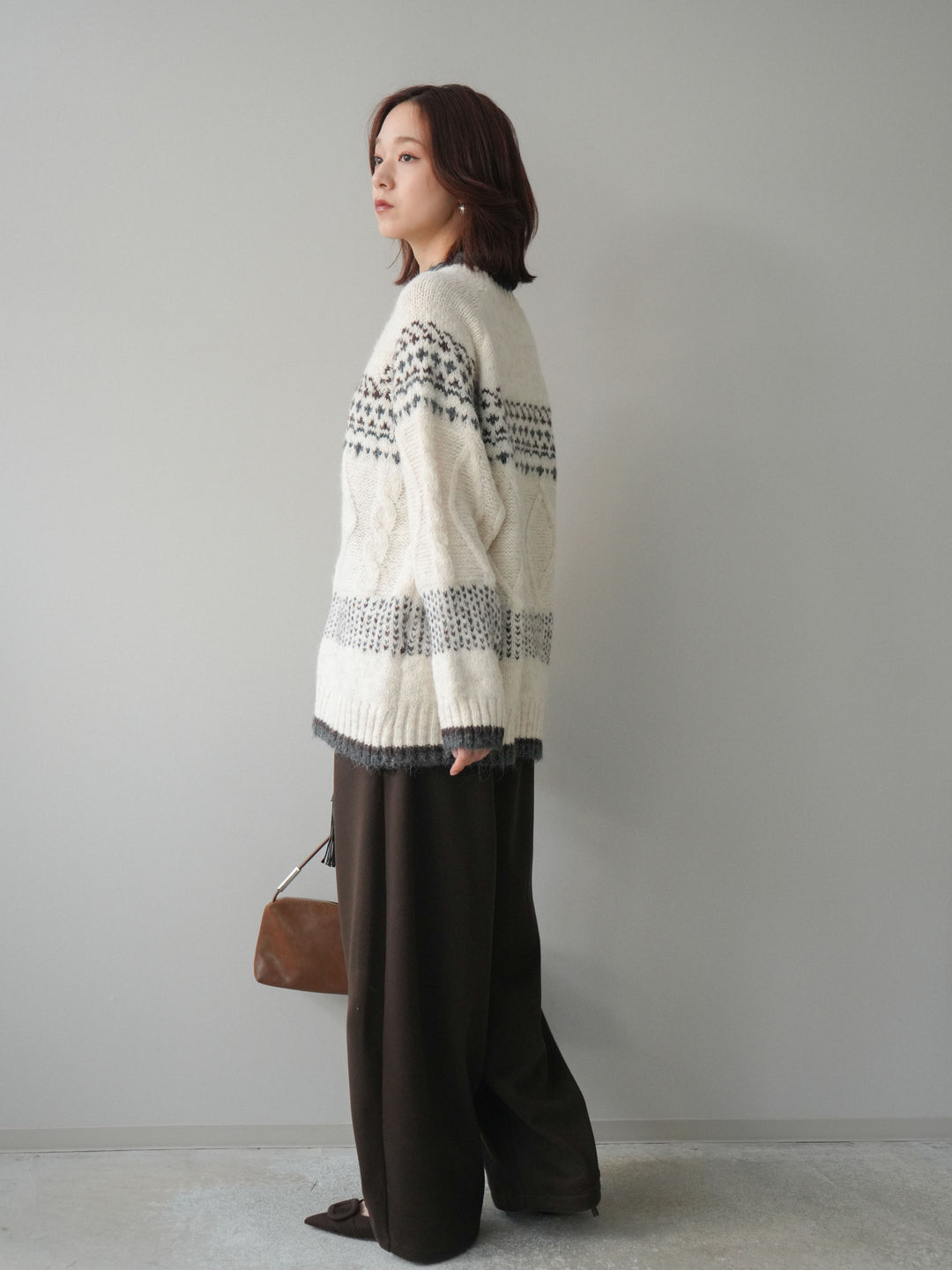 [予約]ベルト付裏起毛センターシームカーブパンツ/brown