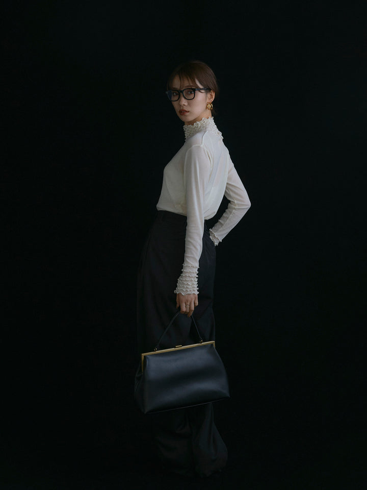 【Allure】[SET]シアーフリルメロートップス+タフタワイドカーブパンツ(2set)