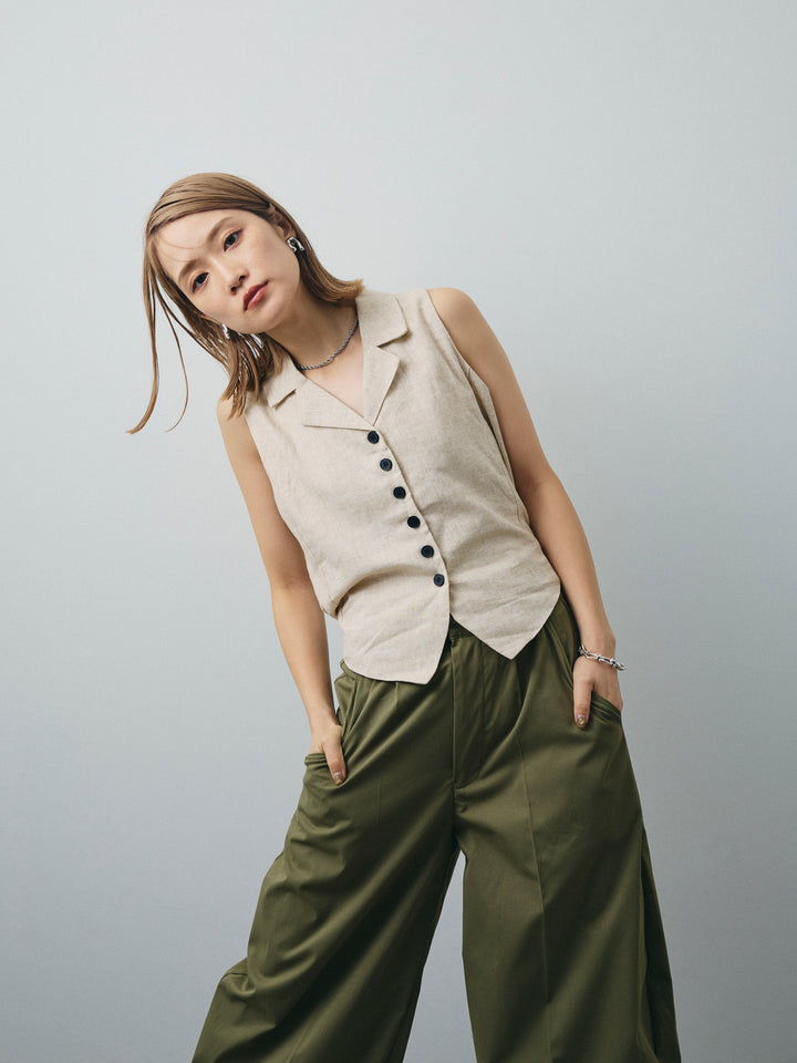 [SET]リネンライクテーラードジレ+コクーンワイドチノパンツ(2set)