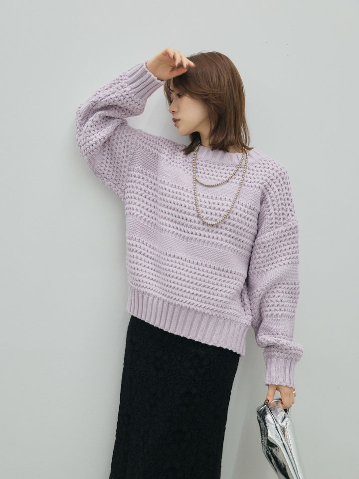 【Allure】[SET]ライン編みニットプルオーバー+ライン編みニットプルオーバー(2set)