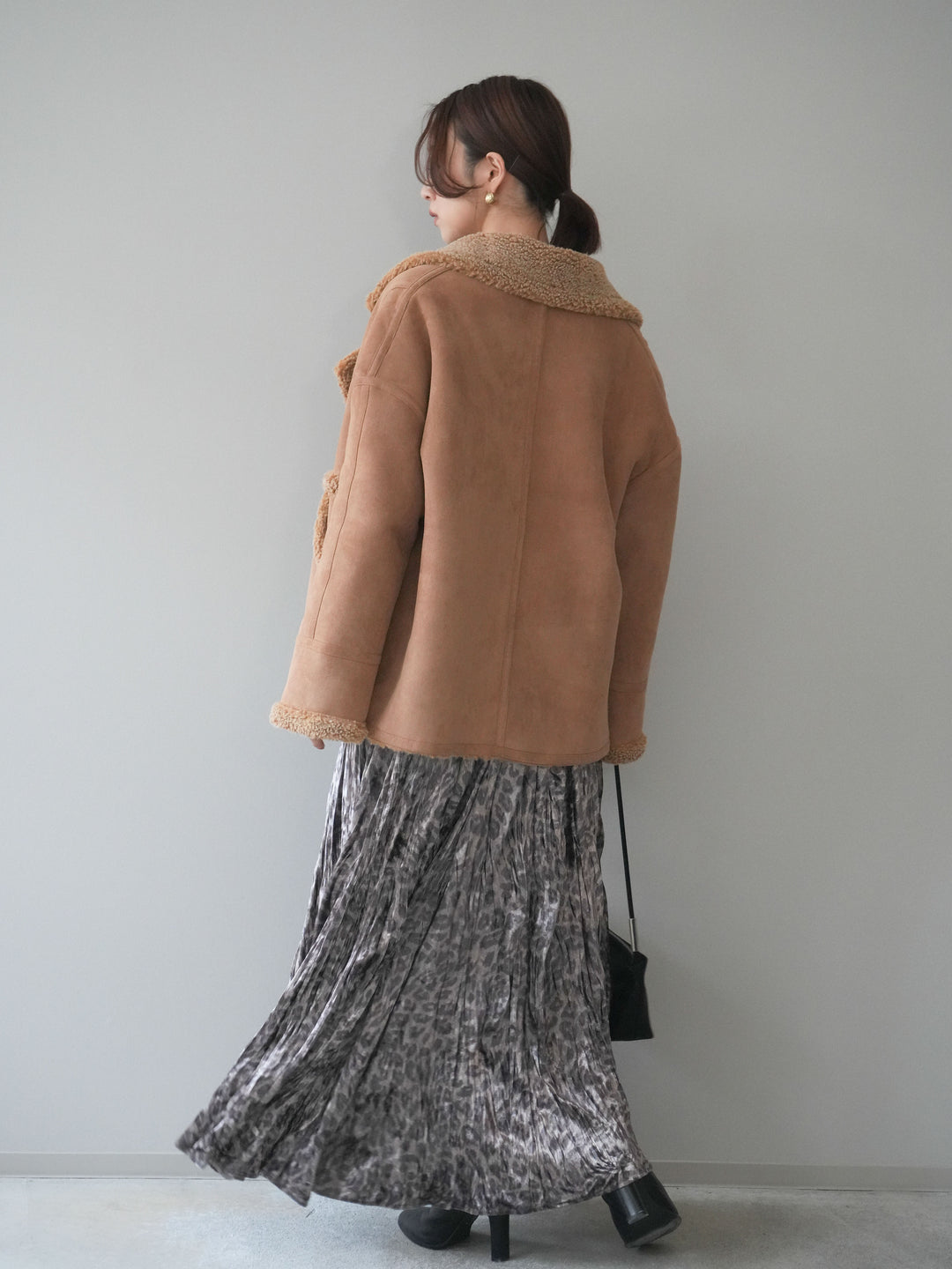 [予約]レオパードベロアワッシャーロングスカート/gray