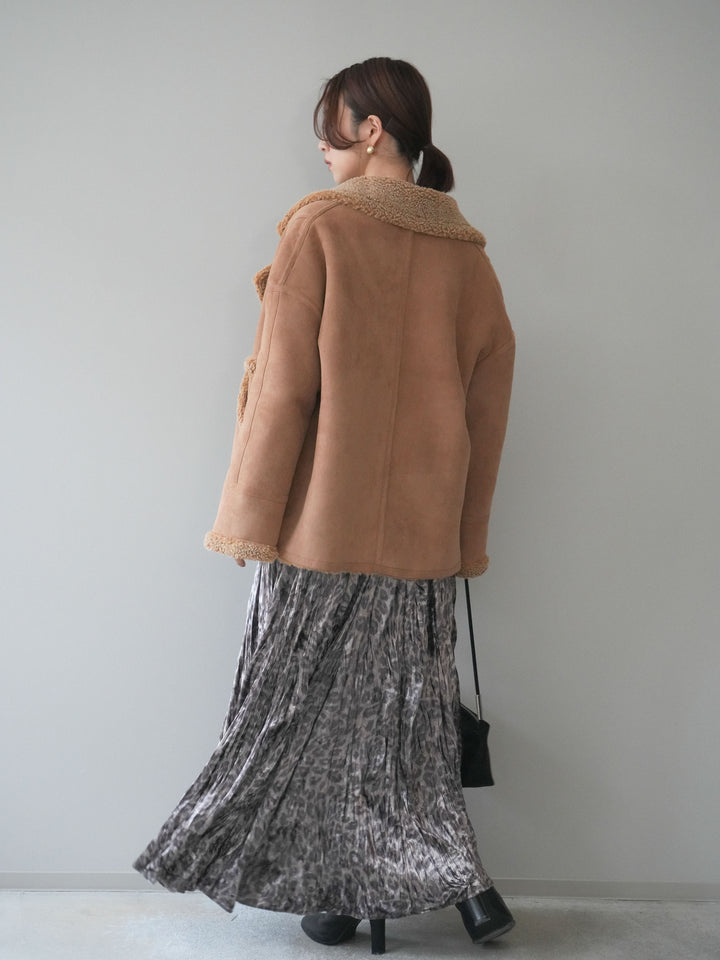 [予約]レオパードベロアワッシャーロングスカート/gray