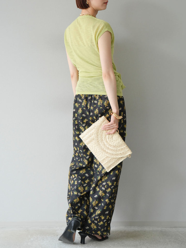 [予約]ブーケプリントタックパンツ/ブラック