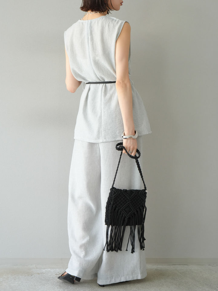 [SET]ベルト付リネンタッチベスト＆ワイドパンツSET UP(2set)