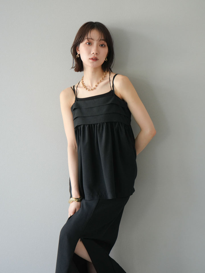 [予約]リネンライクビスチェデザインキャミソール/ブラック