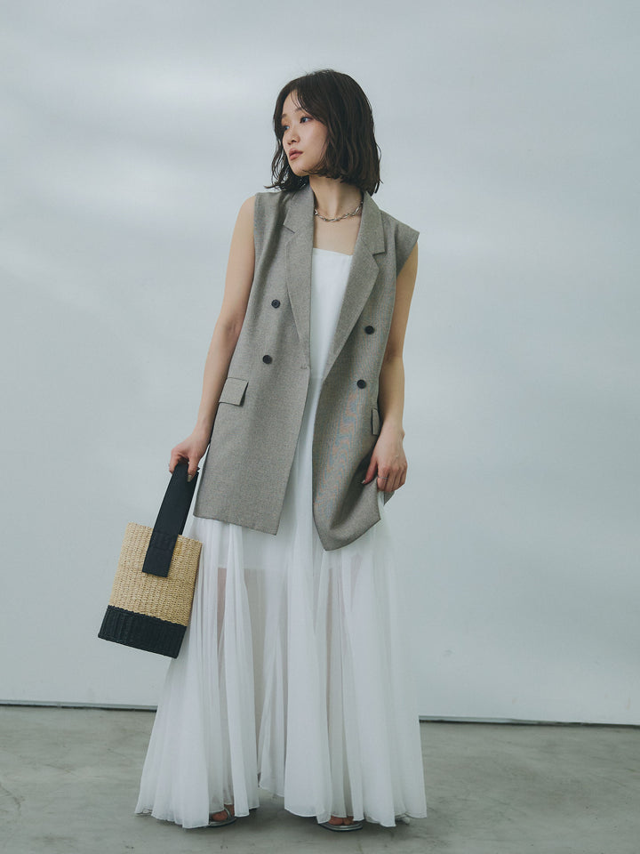 【魅力】[套裝] 蝴蝶結薄紗吊帶連身裙 + 蝴蝶結薄紗吊帶連身裙（兩件套裝）