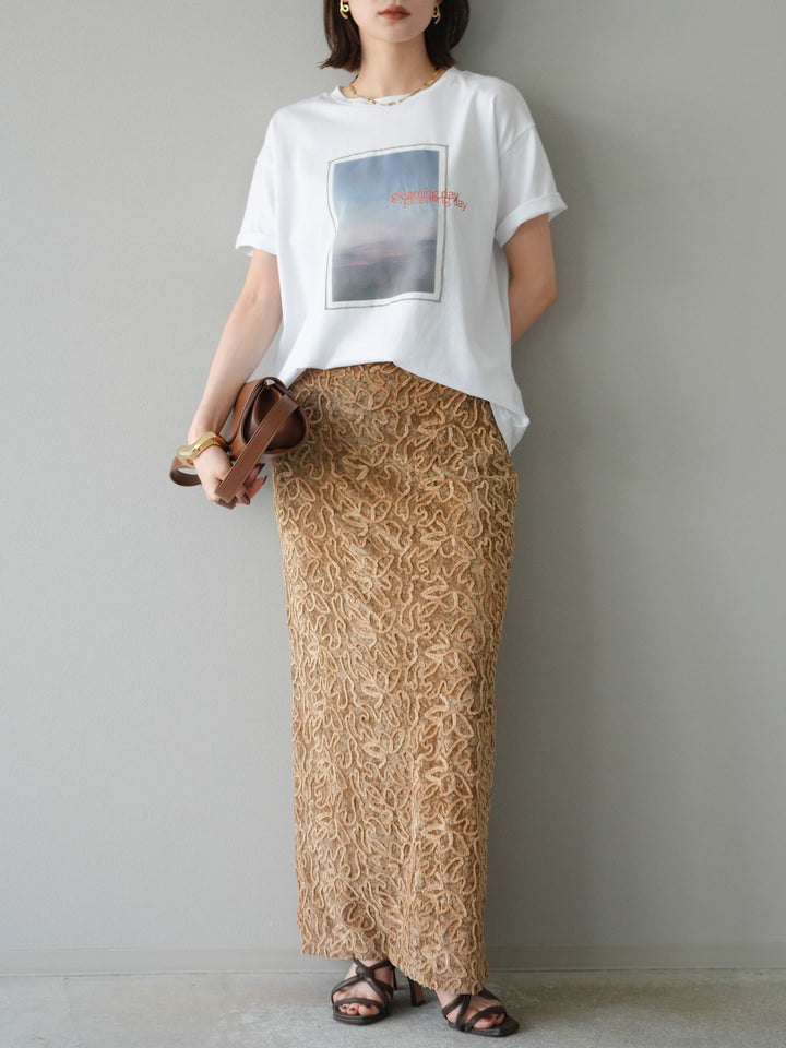 [予約]パイピングフラワーシアーベロアスカート/ベージュ