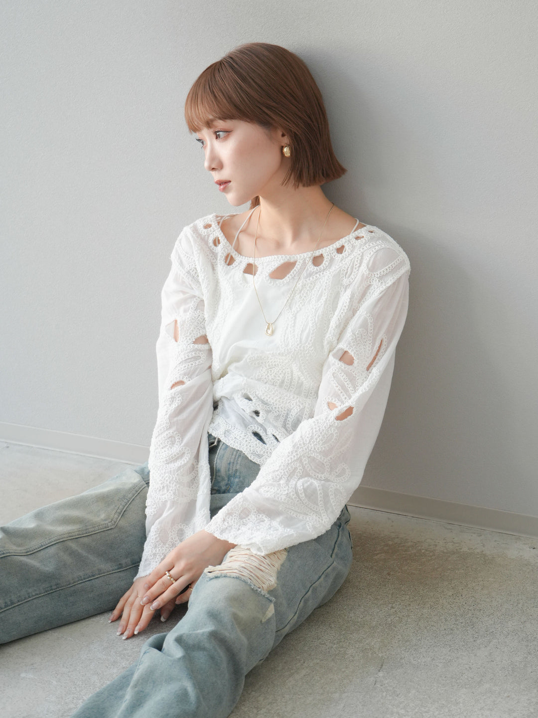 [予約]かぎ編みデザインブラウス/オフホワイト