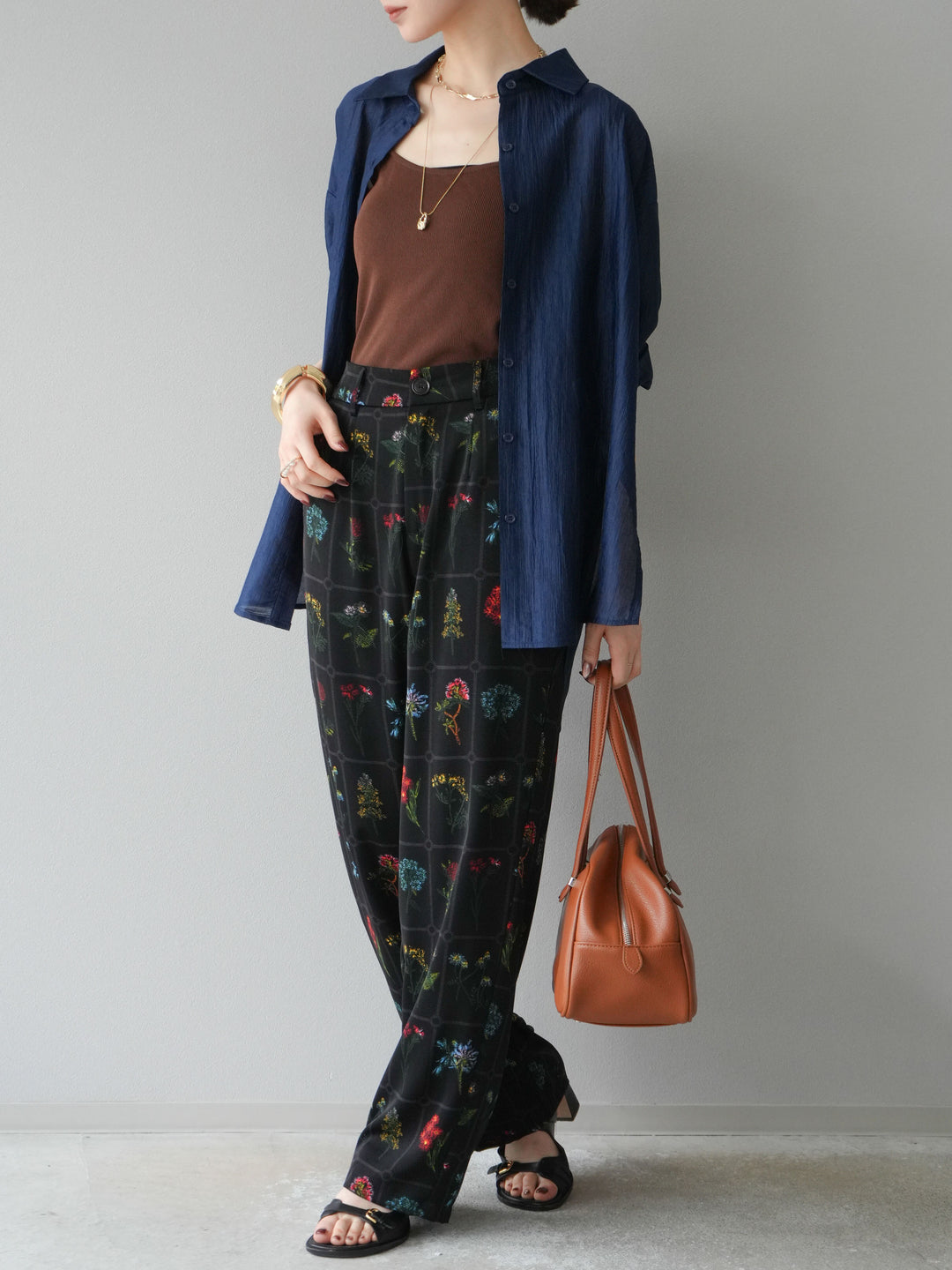 [予約]パッチワークフラワープリントイージーパンツ/ブラック