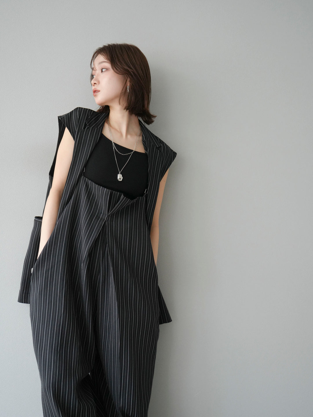 [予約]ヘリンボーンストライプジレ/ブラック