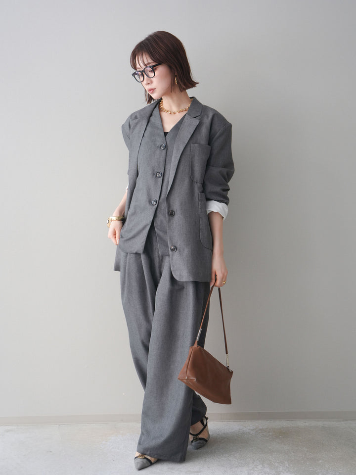 [予約]リネンライクタックワイドパンツ/charcoal