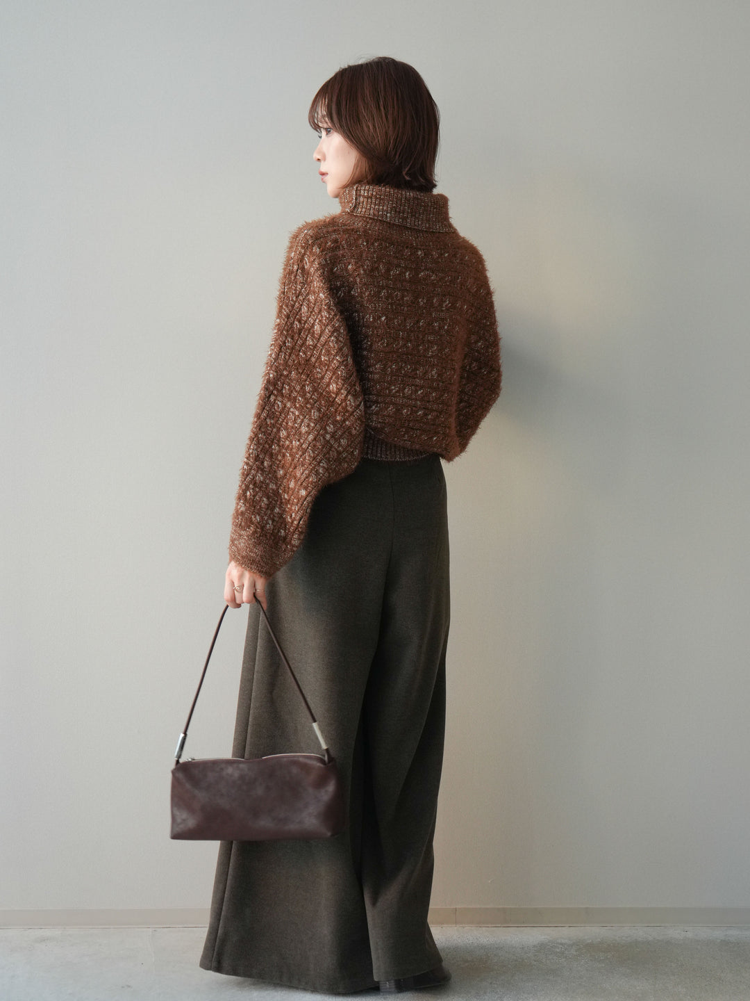 [予約]ベルト付きフロントタックワイドパンツ/brown