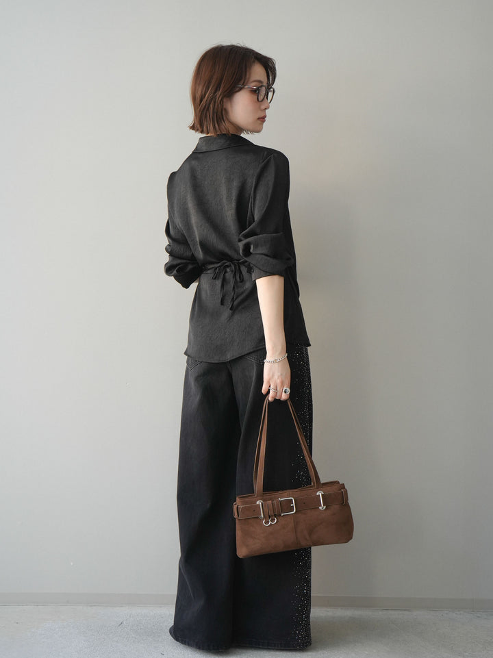 [予約]サイドビジューワイドデニムパンツ/black