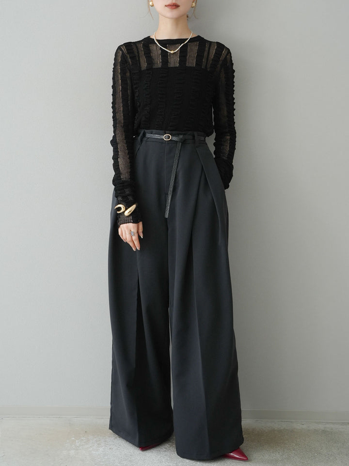 [予約]リネンタッチシャーリングニットトップス/ブラック