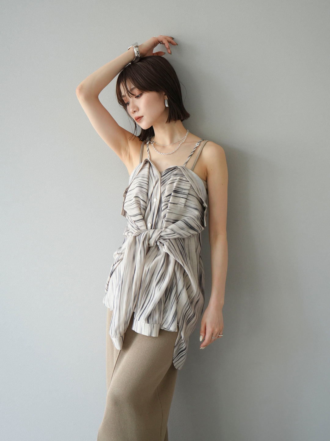 [予約]マルチWAYニュアンス柄オーバーシャツ/ベージュ