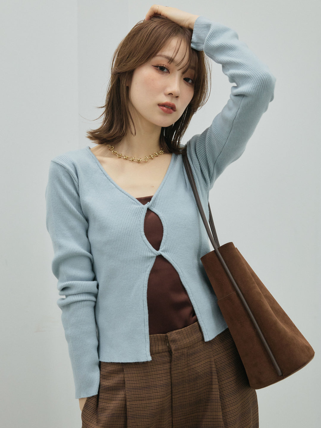 【Allure】[SET]フロントツイストホールリブニットトップス+フロントツイストホールリブニットトップス(2set)