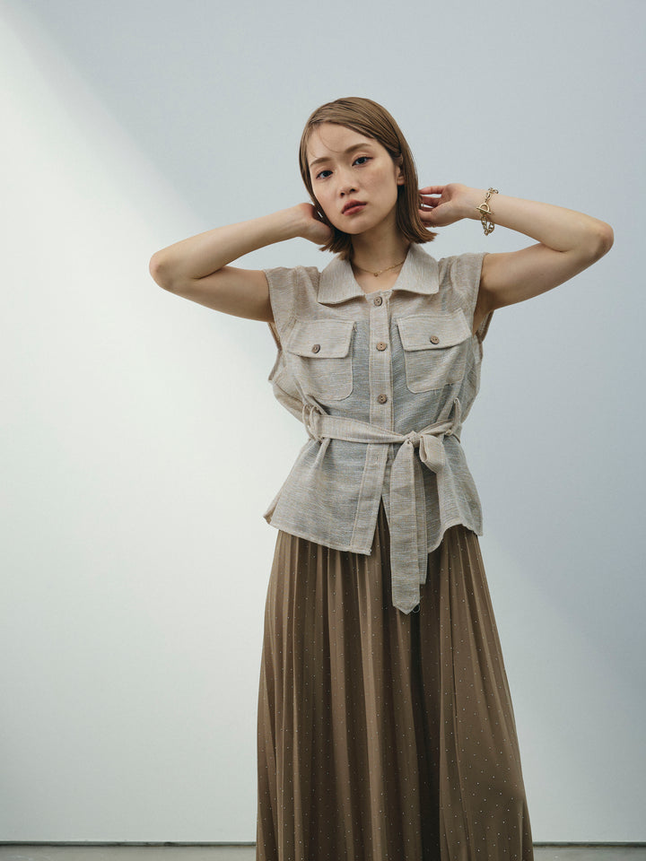 [予約]ミックスヤーンメッシュブラウス/ベージュ