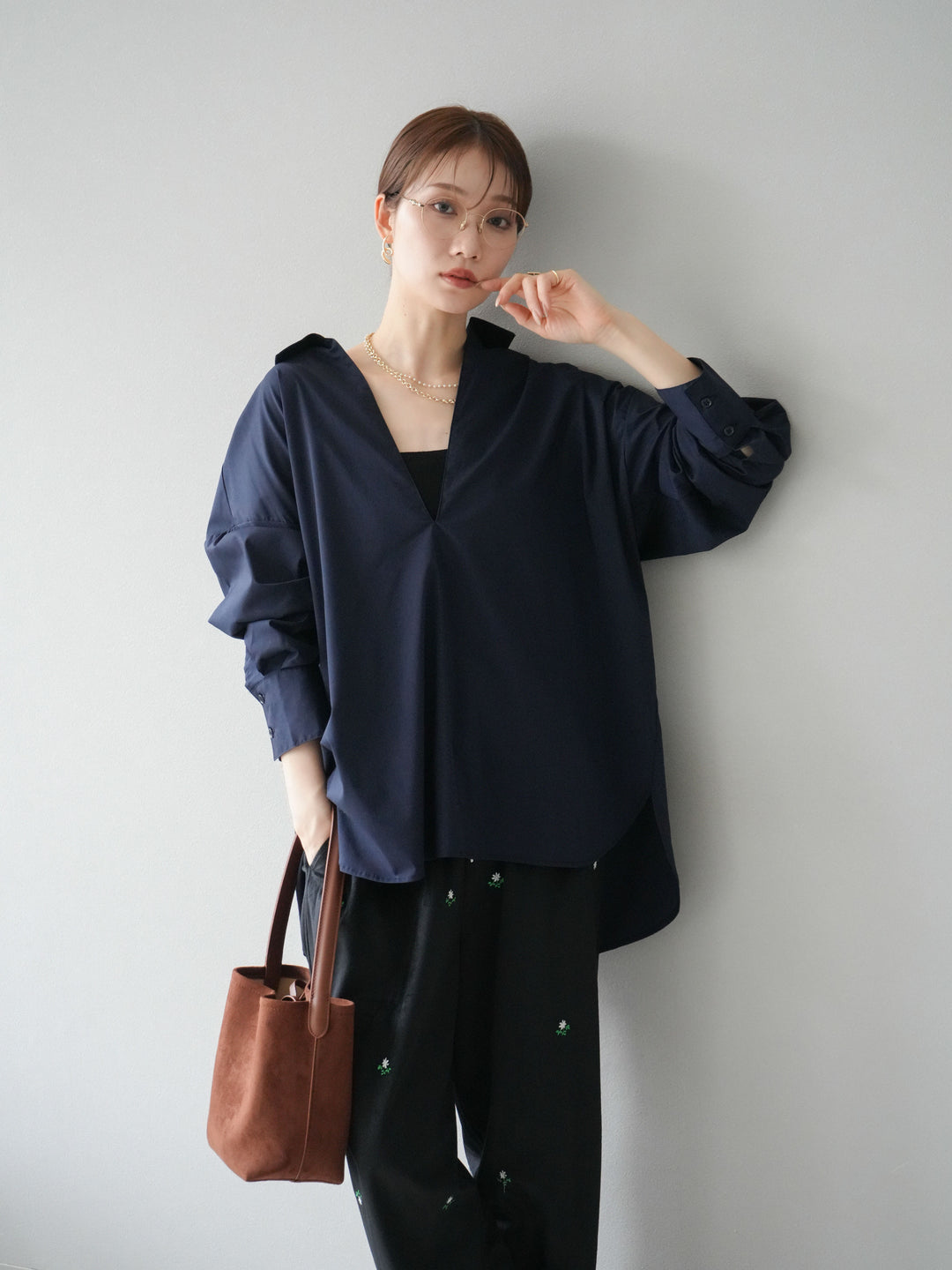 [予約]ブロードディープスキッパーブラウス/ネイビー