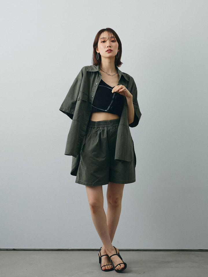 [SET]ミリタリーオーバーシャツ＆ハーフパンツSET UP+リネンライクカシュクールデザインビスチェ(2set)
