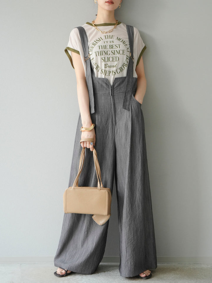 [予約]ストリングデザインハイウエストサロペット/チャコール