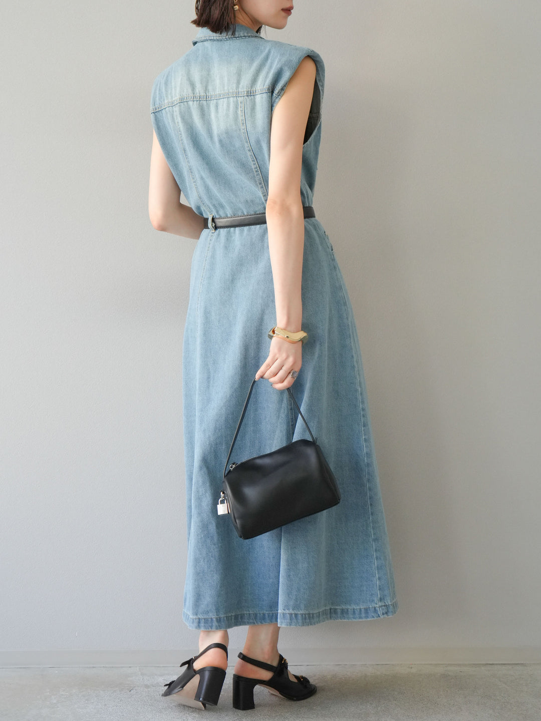 [予約]ベルト付デニムシャツデザインワンピース/ライトブルー