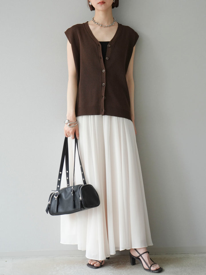 [予約]Vネックレーヨンニットベスト/ブラウン