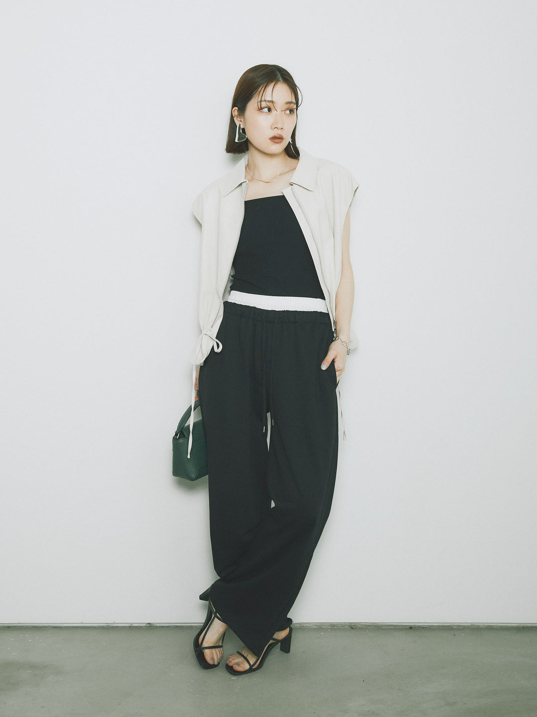 [予約]ダブルウエストスウェットパンツ/ブラック