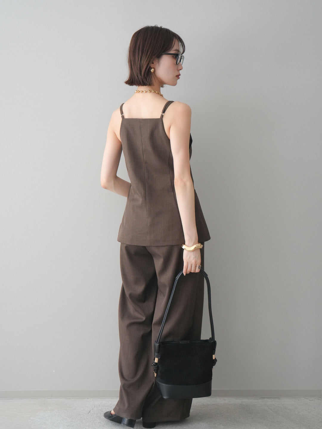 [予約]異素材ドッキングメニータックワイドパンツ/brown