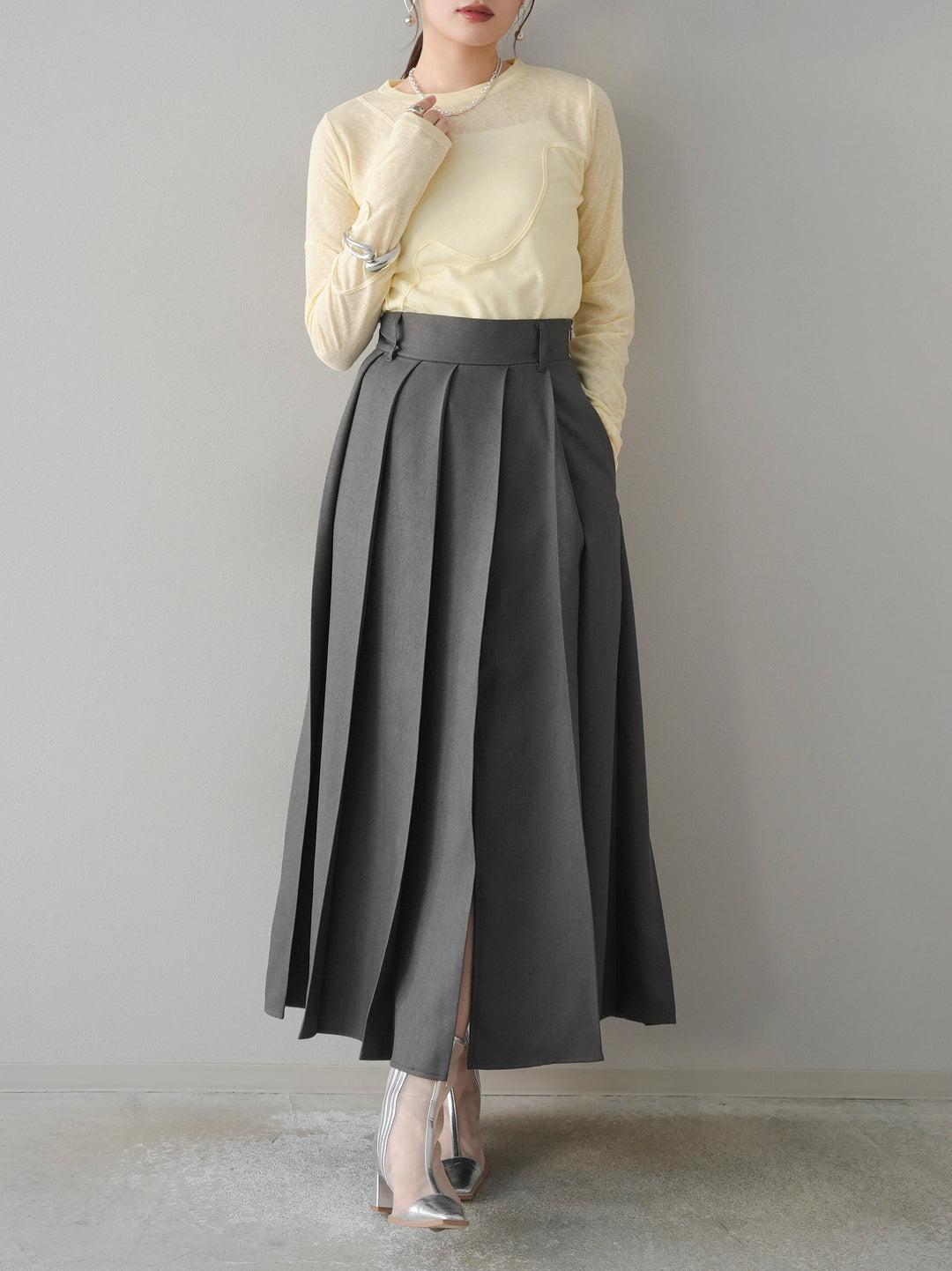 [預購] 繩繡透視長袖T卹 / 黃色