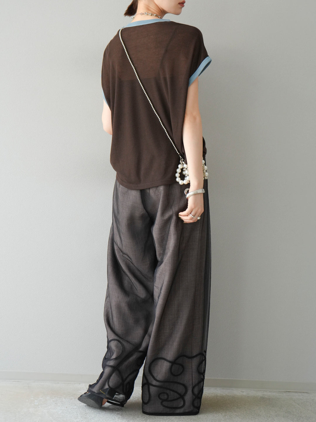 [SET]シアーフライス ロゴプリントT +コード刺繍チュールレイヤードパンツ(2set)