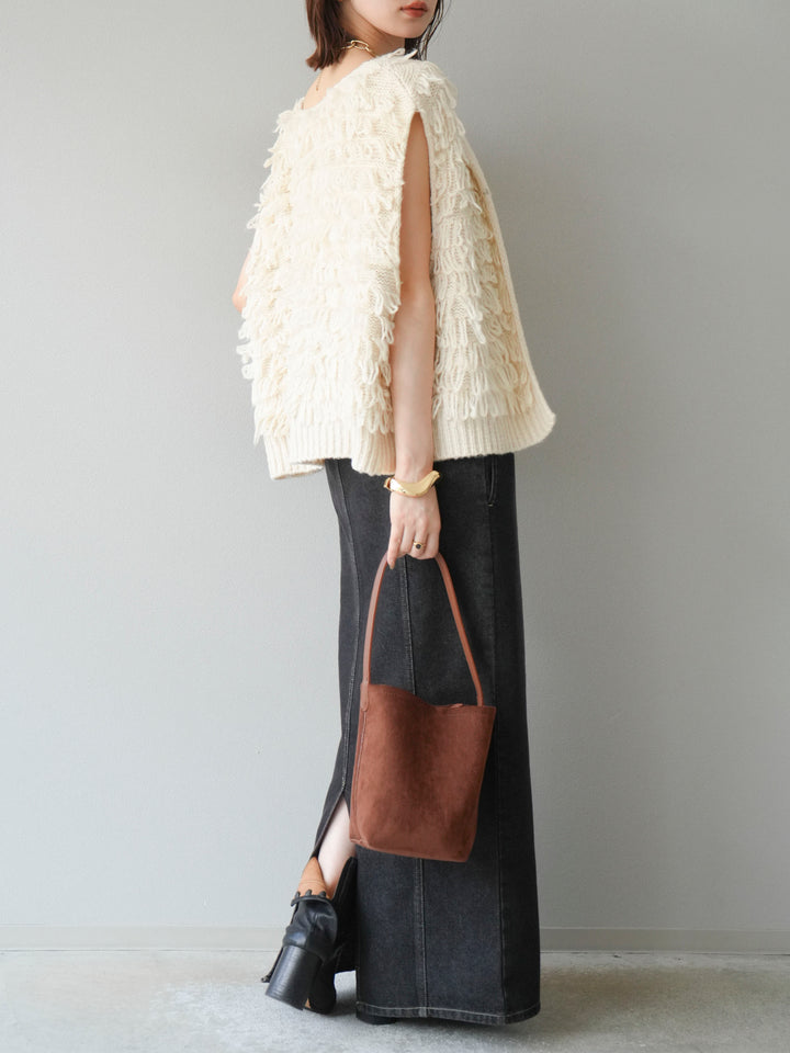 [SET]ループデザインベスト+アシンメトリーデニムワンピース(2set)