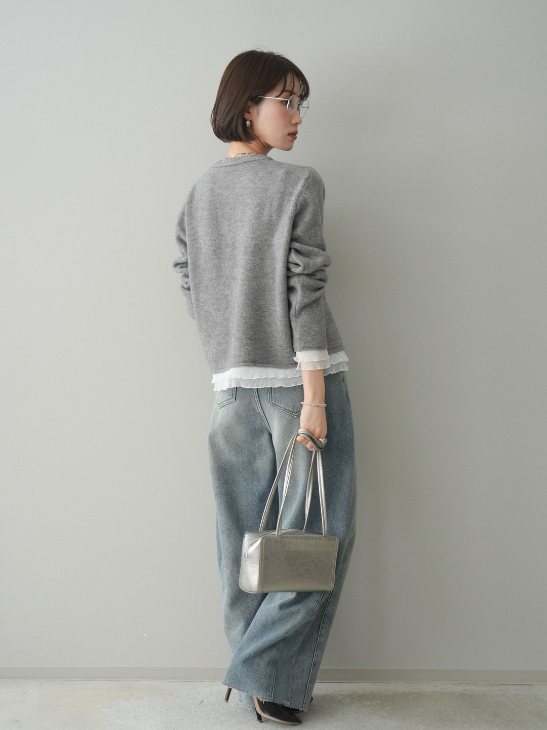[予約]裏起毛カットオフカーブデニムパンツ/blue