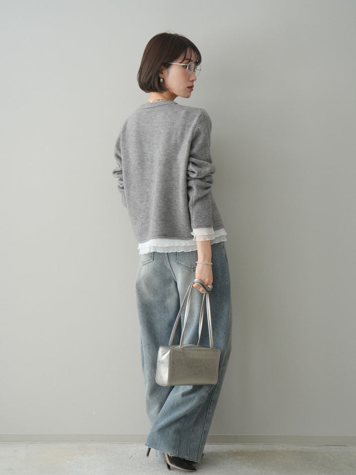 [予約]裏起毛カットオフカーブデニムパンツ/blue