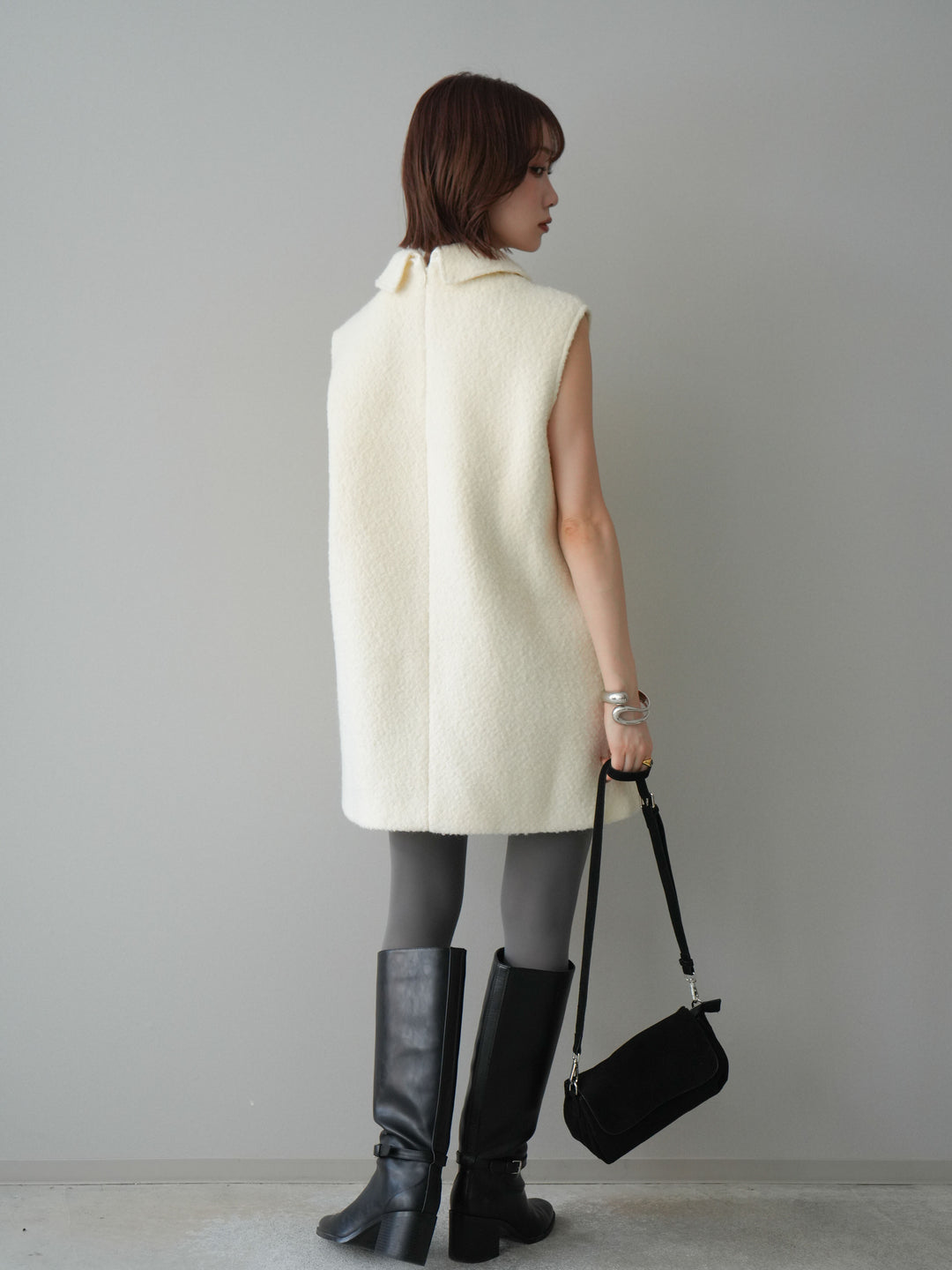 [SET]襟付きブークレミニワンピース+選べるアクセセット(2set)