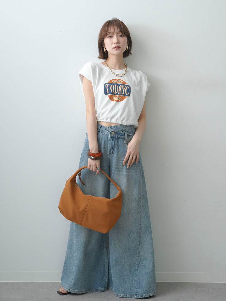 [SET]ヴィンテージロゴドロストTEE+アシンメトリーウエストワイドデニム(2set)