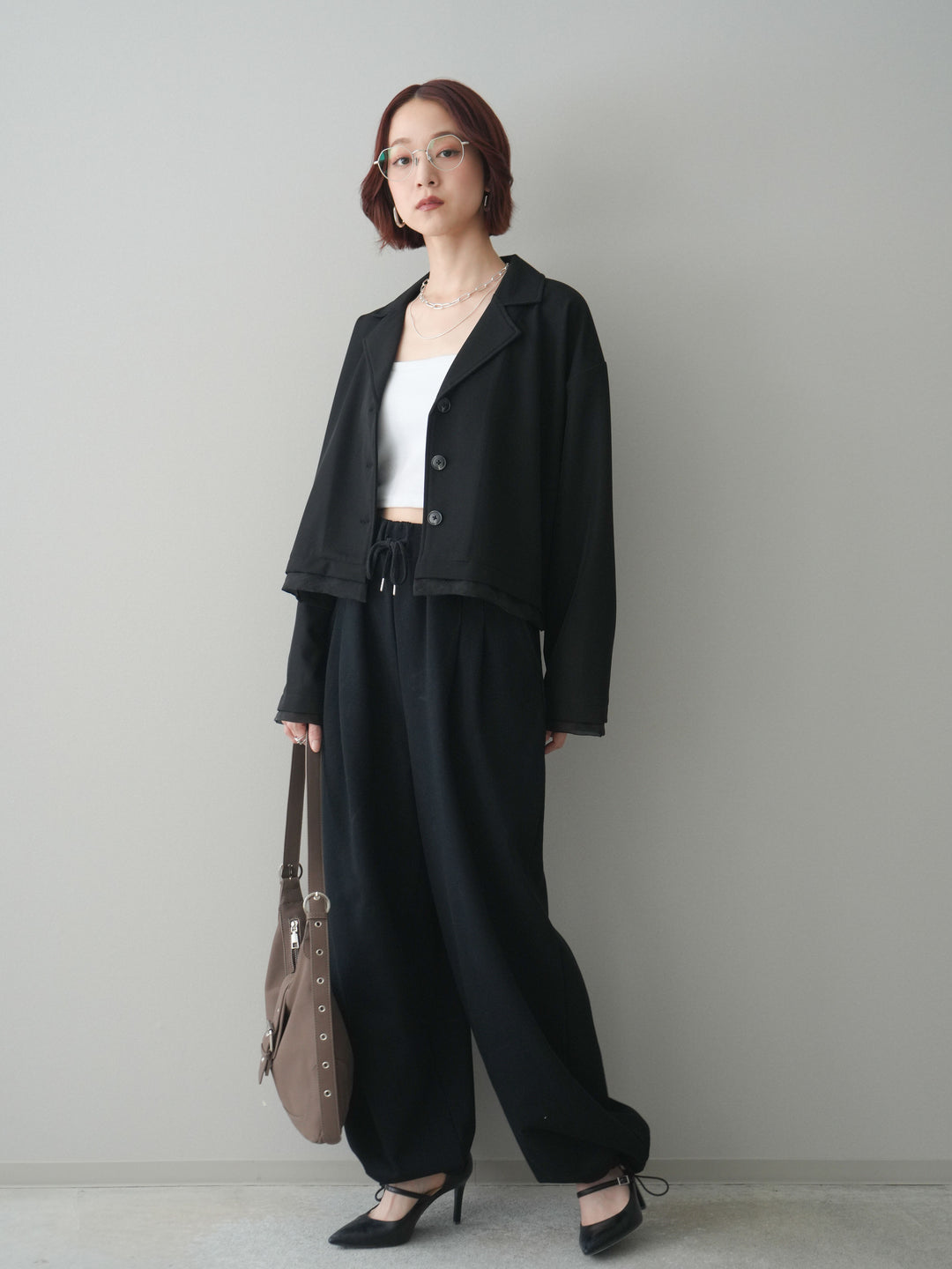 [予約]裾ドロストタックスウェットパンツ/black