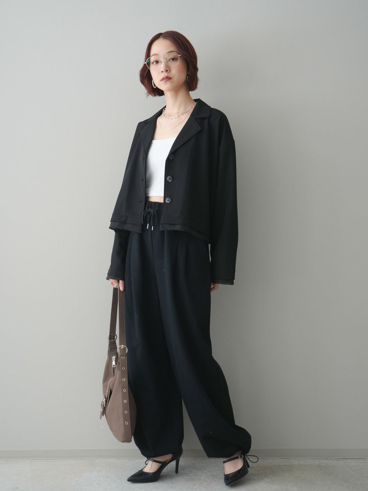 [予約]裾ドロストタックスウェットパンツ/black