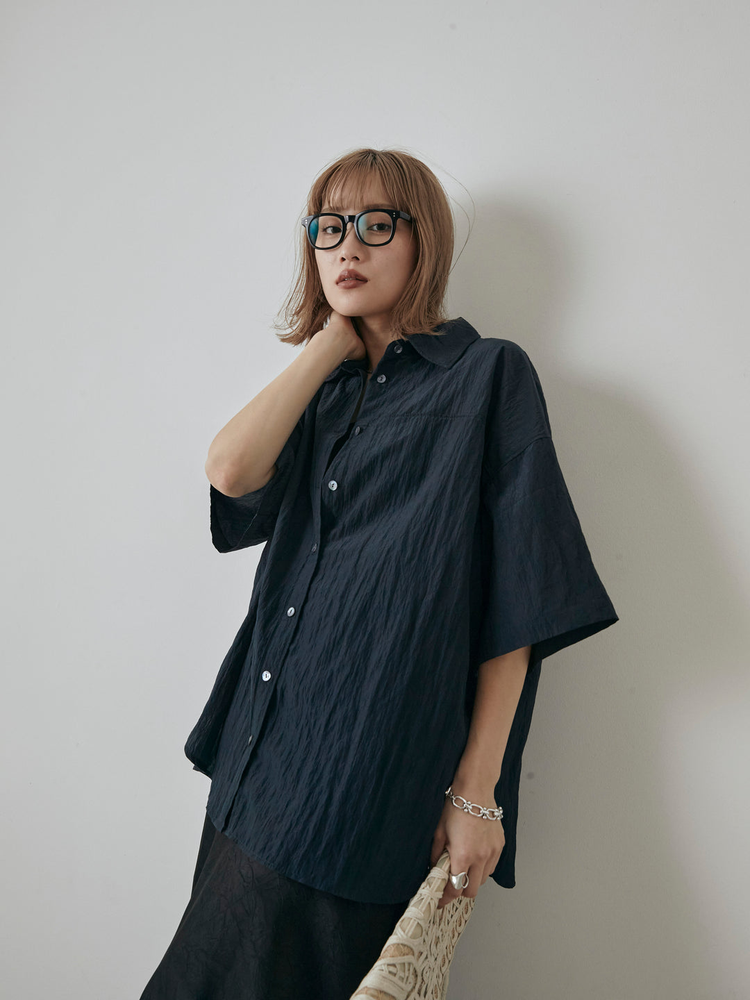 [予約]2WAYナイロンワッシャーハーフシャツ/ネイビー