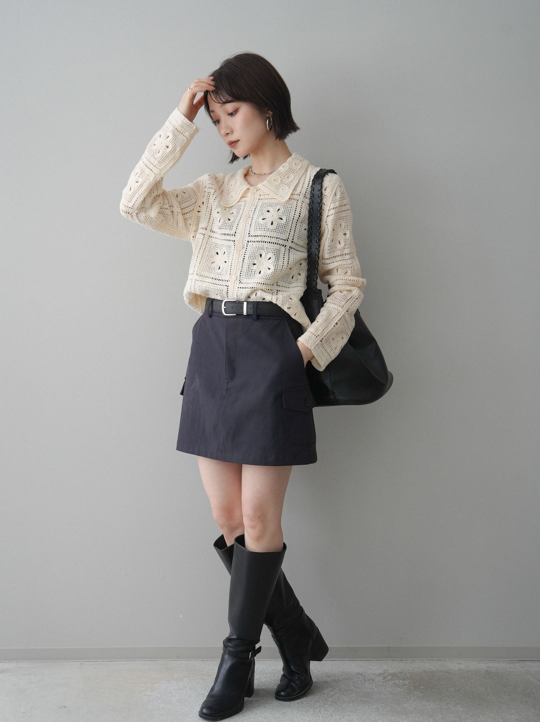 [予約]ベルト付カーゴミニスカート/black