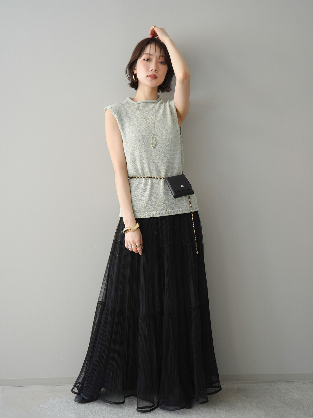 [SET]ラメプリーツレイヤードチュールロングスカート+ラメプリーツレイヤードチュールロングスカート(2set)